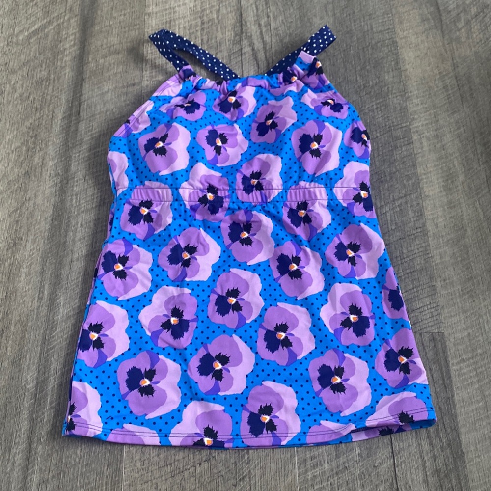 LIME RICKI blue purple flower polka dot tankini swimsuit top